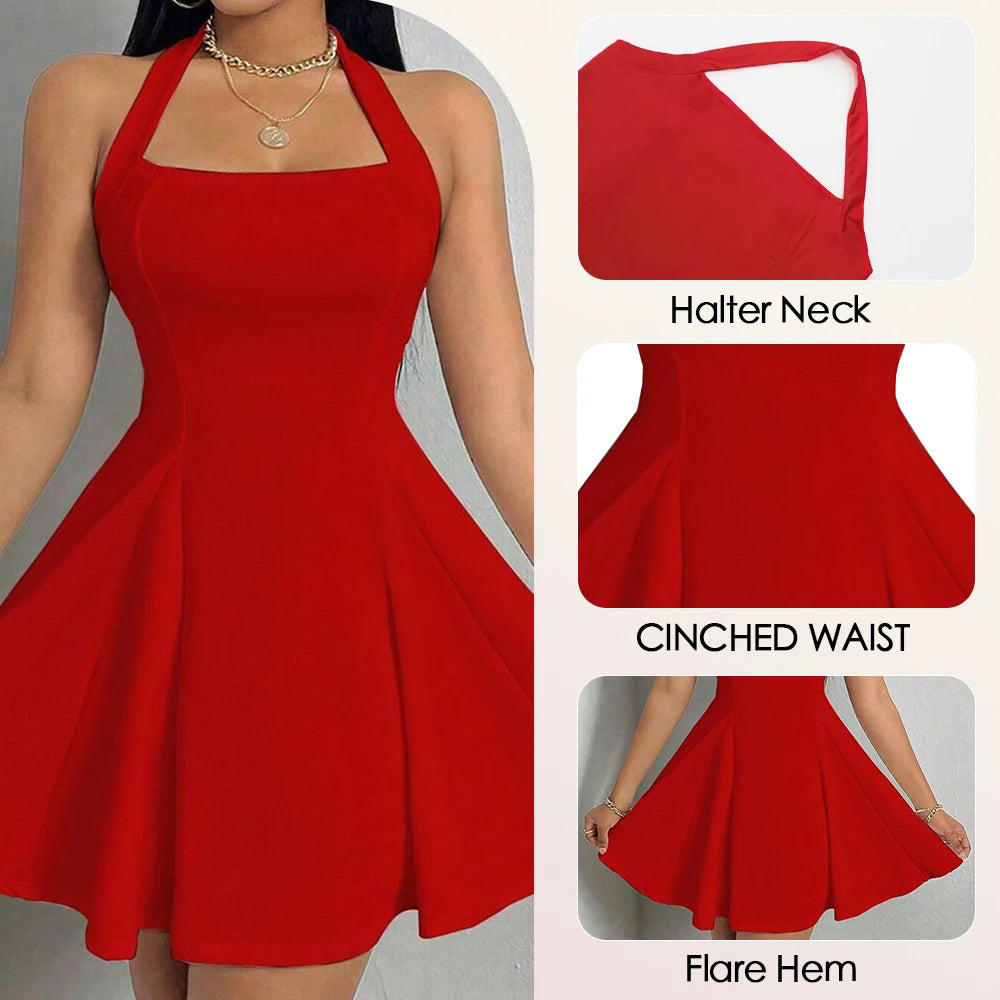 Mia Muse - Vestidos de mujer para todas las estaciones, moda, cuello cuadrado, plisado, corte A, mini, elegante, sexy, vestido de lechera