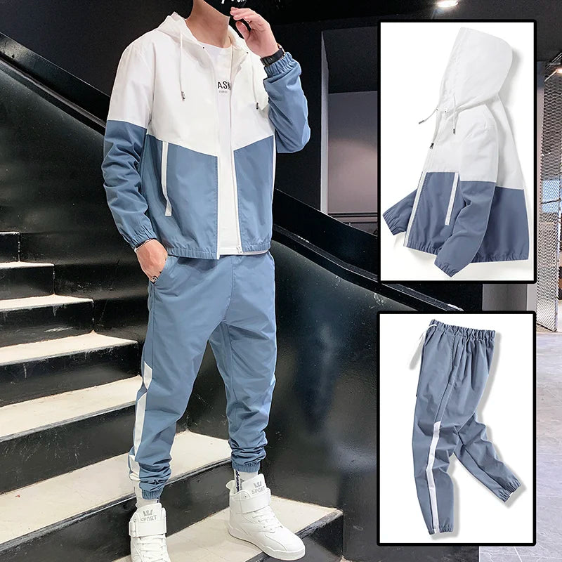 Chándal informal para hombre, conjunto de 2 piezas con capucha, chaqueta y pantalones, estilo hip hop, para correr, 2025