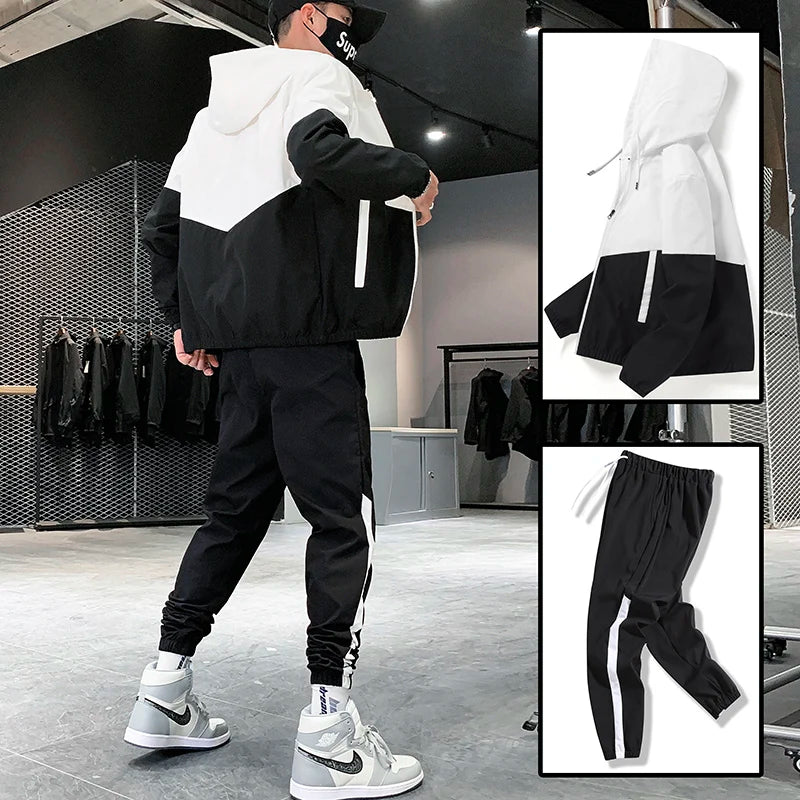 Chándal informal para hombre, conjunto de 2 piezas con capucha, chaqueta y pantalones, estilo hip hop, para correr, 2025