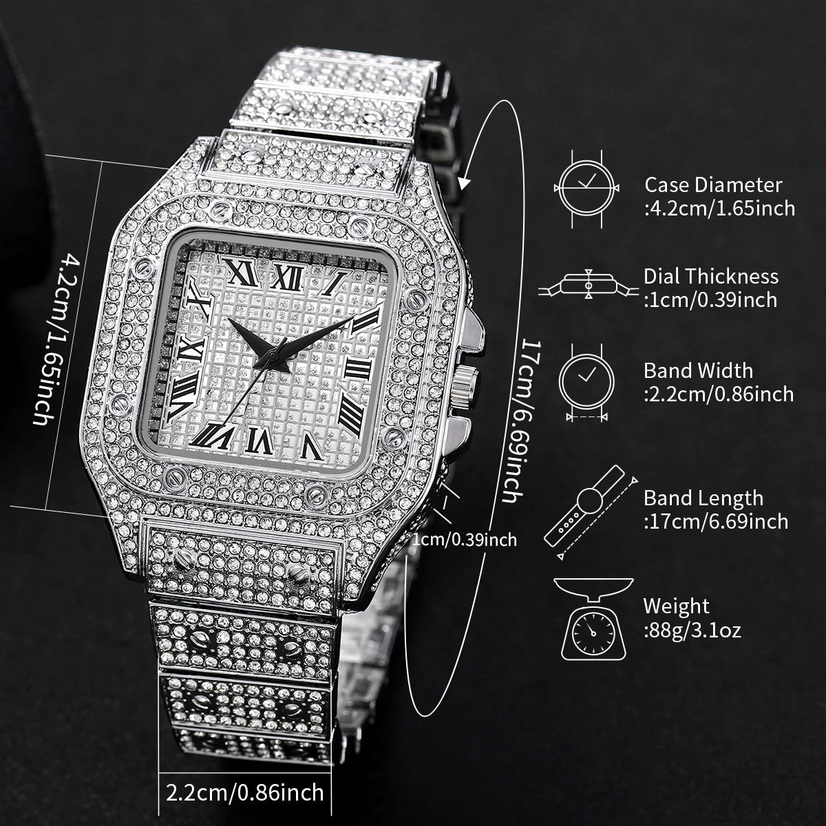 2PCS/Set Unisex Watch Fashion Diamond Men Watches Silver Stainless Steel Band Women's Quartz Watch Bracelet Set