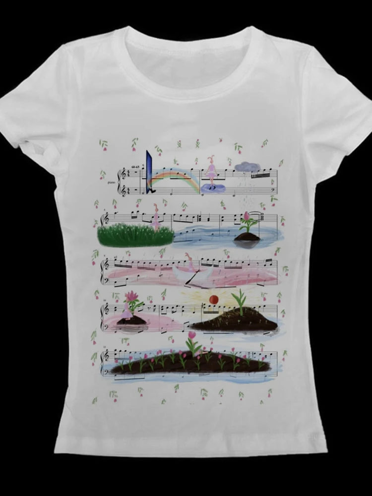 Y2k anime Streetwear O-neck 90s Text Printing Tops Women Harajuku Clothes Simple Vintage Crop Tee Aesthetic emo Casual T-shirt