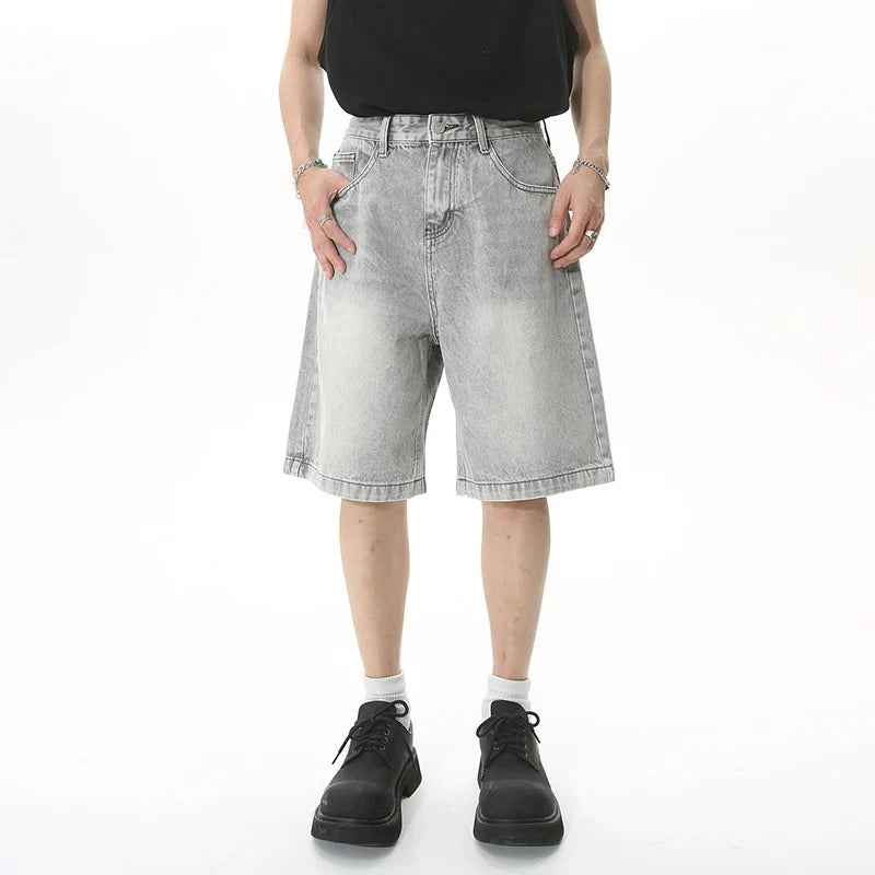 Pantalones cortos casuales de marca de diseñador para hombre, pantalones cortos vaqueros holgados hasta la rodilla, moda de verano, pantalones vaqueros cortos de pierna ancha para uso diario.