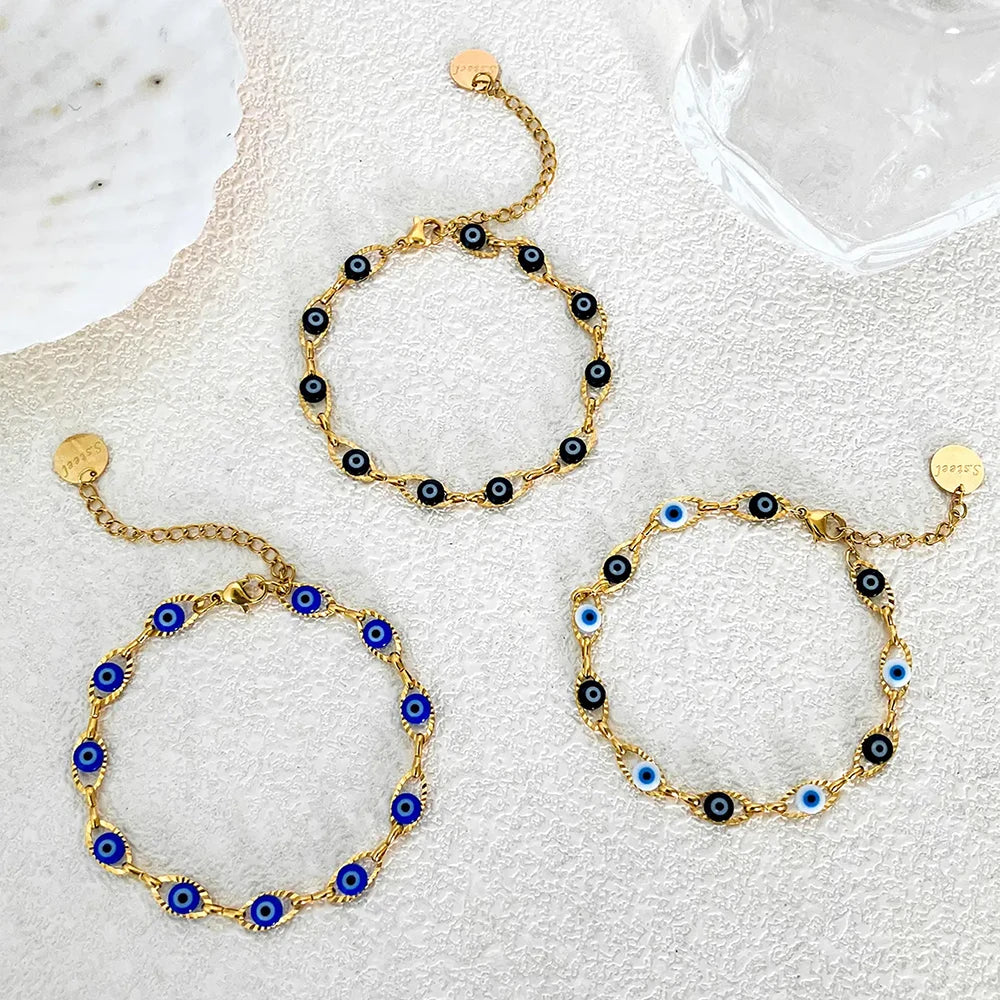 May@RZ Turkish Evil's Eye Fashion Stainless Steel Bracelet For Men And Women 14K Gold Plated Classy Jewelry Daily Wear Bracelet