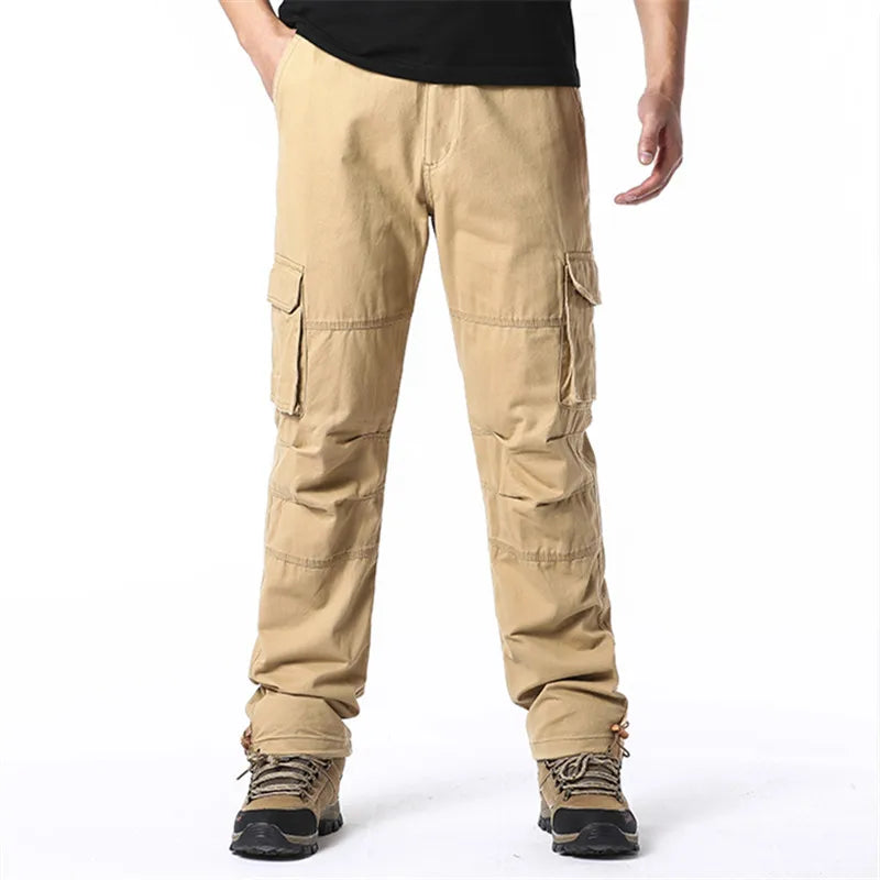 Monos holgados con bolsillos grandes para hombre, pantalones tácticos para correr deportes al aire libre, cintura elástica, pantalones de trabajo informales de algodón puro