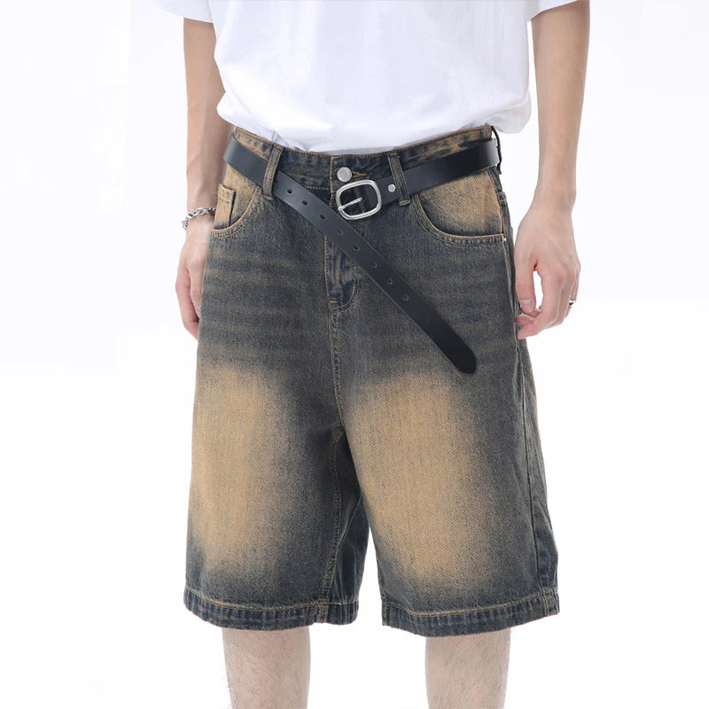 Pantalones cortos casuales de marca de diseñador para hombre, pantalones cortos vaqueros holgados hasta la rodilla, moda de verano, pantalones vaqueros cortos de pierna ancha para uso diario.