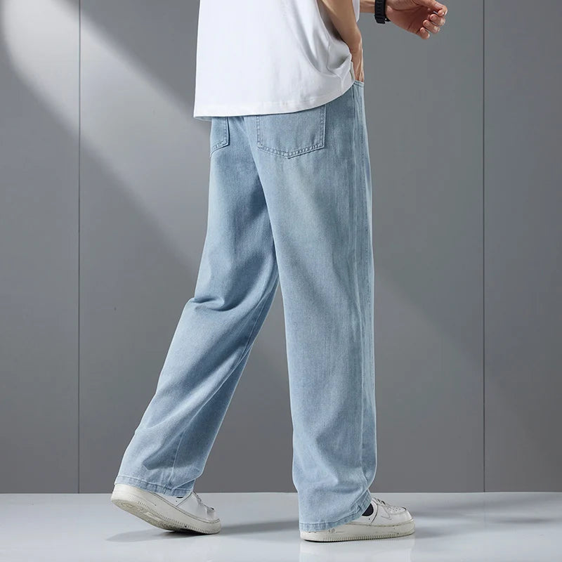 Pantalones vaqueros holgados de moda urbana para hombre, estilo vintage, lavados, rectos, con cintura elástica y pierna ancha, estilo juvenil, estilo informal Y2k