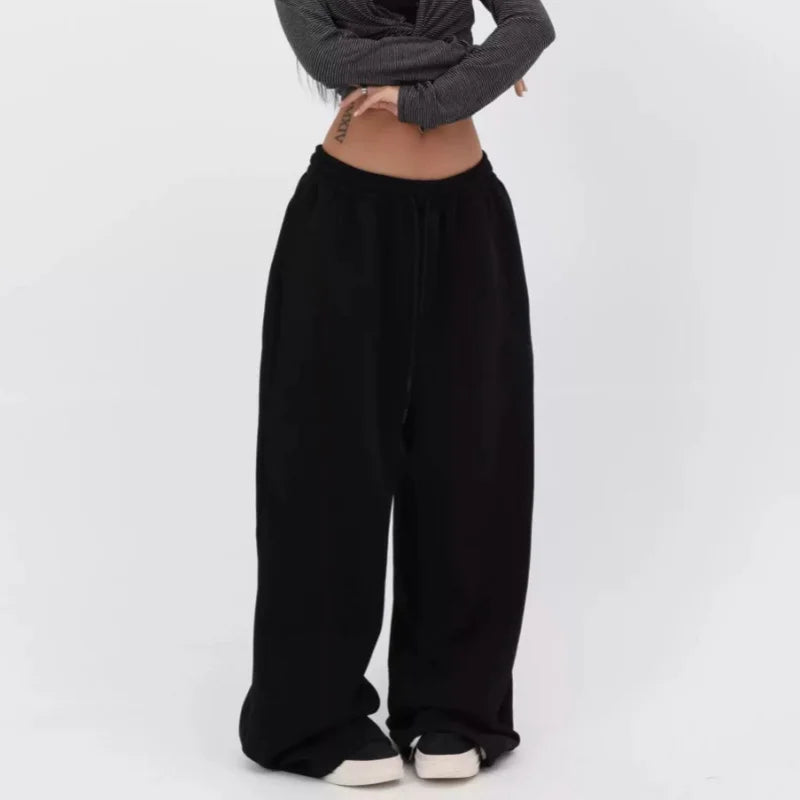 Pantalones holgados retro Y2K para mujer, pantalón de chándal informal con cintura elástica y bolsillos, estilo vintage, de pierna ancha y gran tamaño