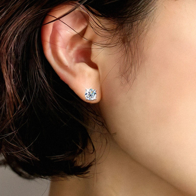 KNOBSPIN Moissanite Earring 0.2-2ct D VVS1 GRA Certified Lab Diamond 4 Claw s925 Sterling Silver Stud Earrings for Women Man