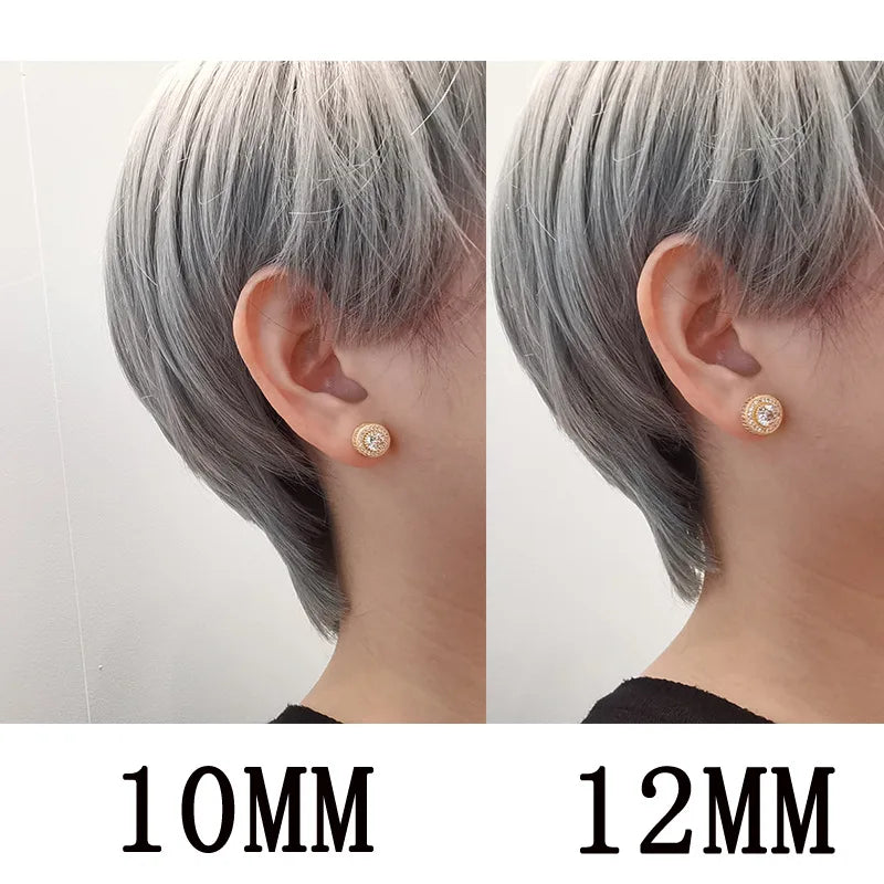 Shining Stainless Steel CZ Stud Earrings For Men Clear Round Zircon Stone Gothic Earrings Women Accessories Fashion Jewelry