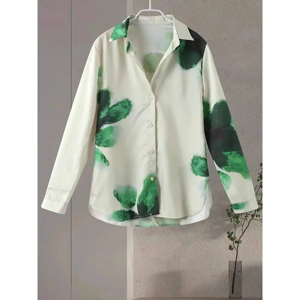 TRAFZA Pantalones largos de primavera para mujer, con estampado de flores verdes, cintura elástica y cordón ajustable, informales, de pierna ancha, estilo playero