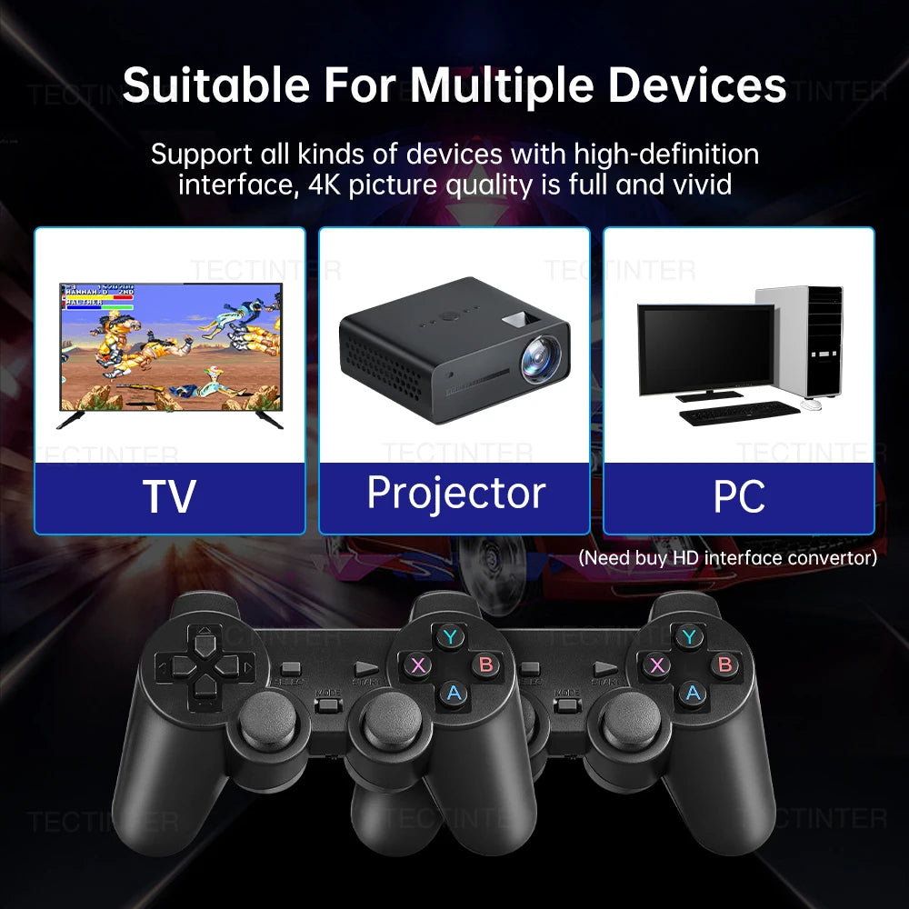 Consola de videojuegos con más de 20 000 juegos integrados, reproductor de juegos portátil retro, 64 GB, 4K, TV, mando inalámbrico de 2,4 GB