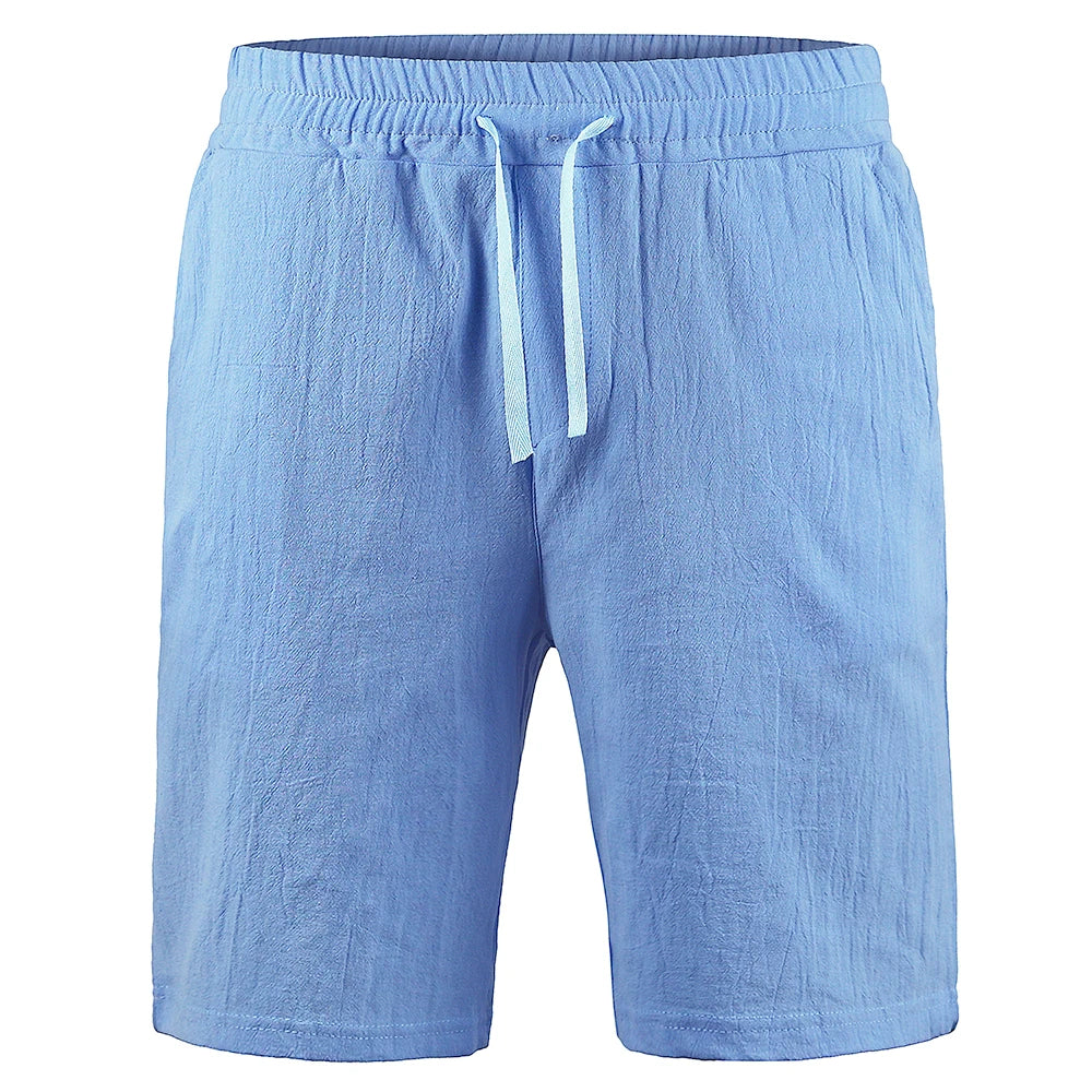 Pantalones cortos KB de lino y algodón para hombre, transpirables, de verano, de color liso, para fitness, tallas S-3XL