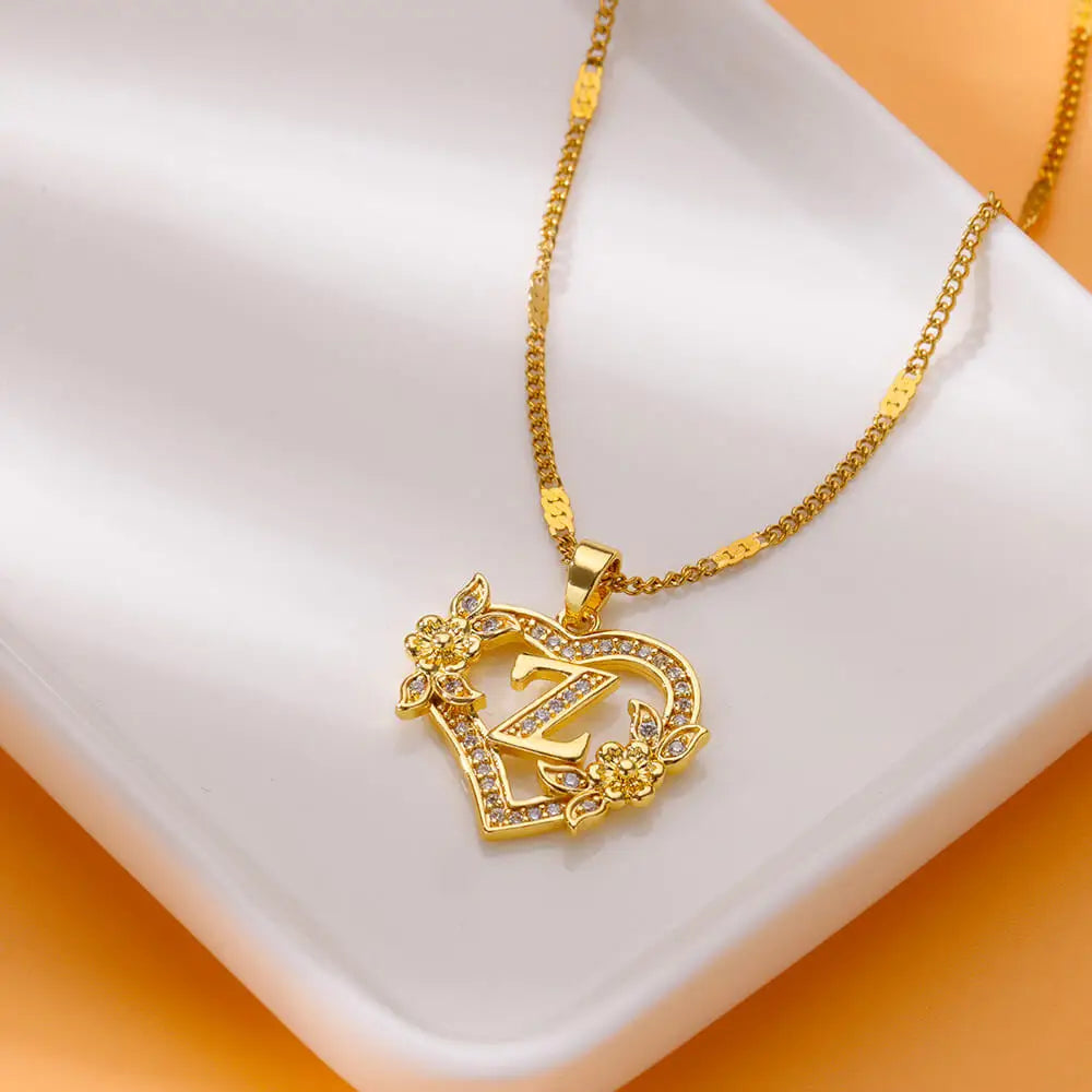 Heart Initial Letter Necklaces For Women Gold Color Stainless Steel Chain A-Z Alphabet Pendant Necklace Birthday Jewelry Gift