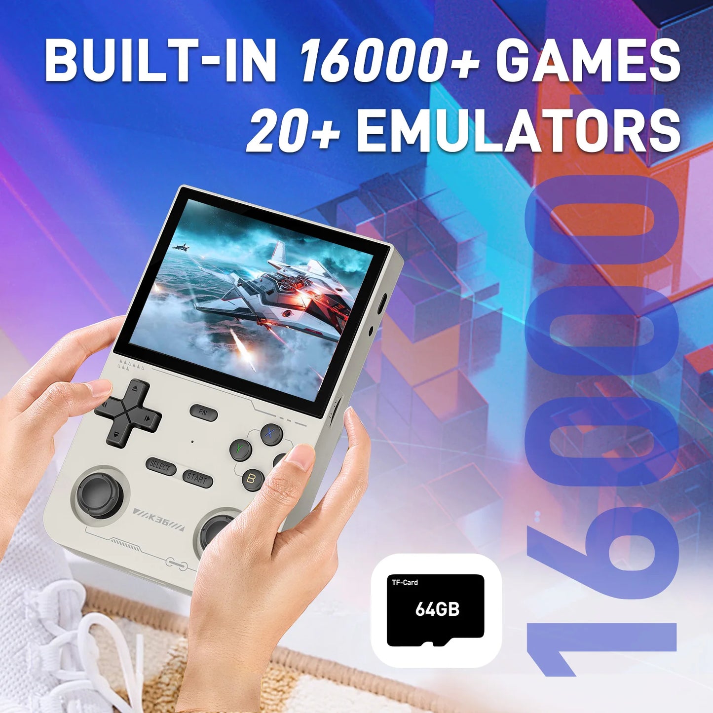 GAMINJA Open Source K36 Retro Handheld Video Game Console 16000 Games Emulator for PS1/PSP/DC/N64/SS 500nit 3.5 Inch IPS Screen