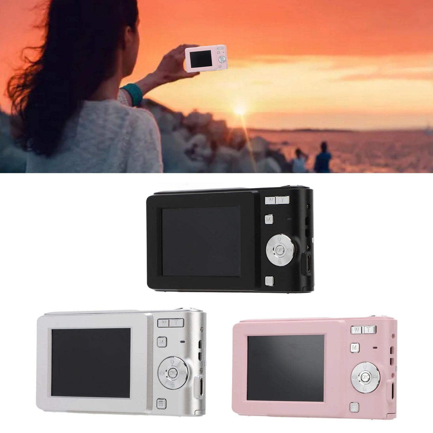 Cámara digital FHD 1080P con zoom de 16X, toma de fotos pequeñas, evita vibraciones, súper nítida para estudiantes y viajes.