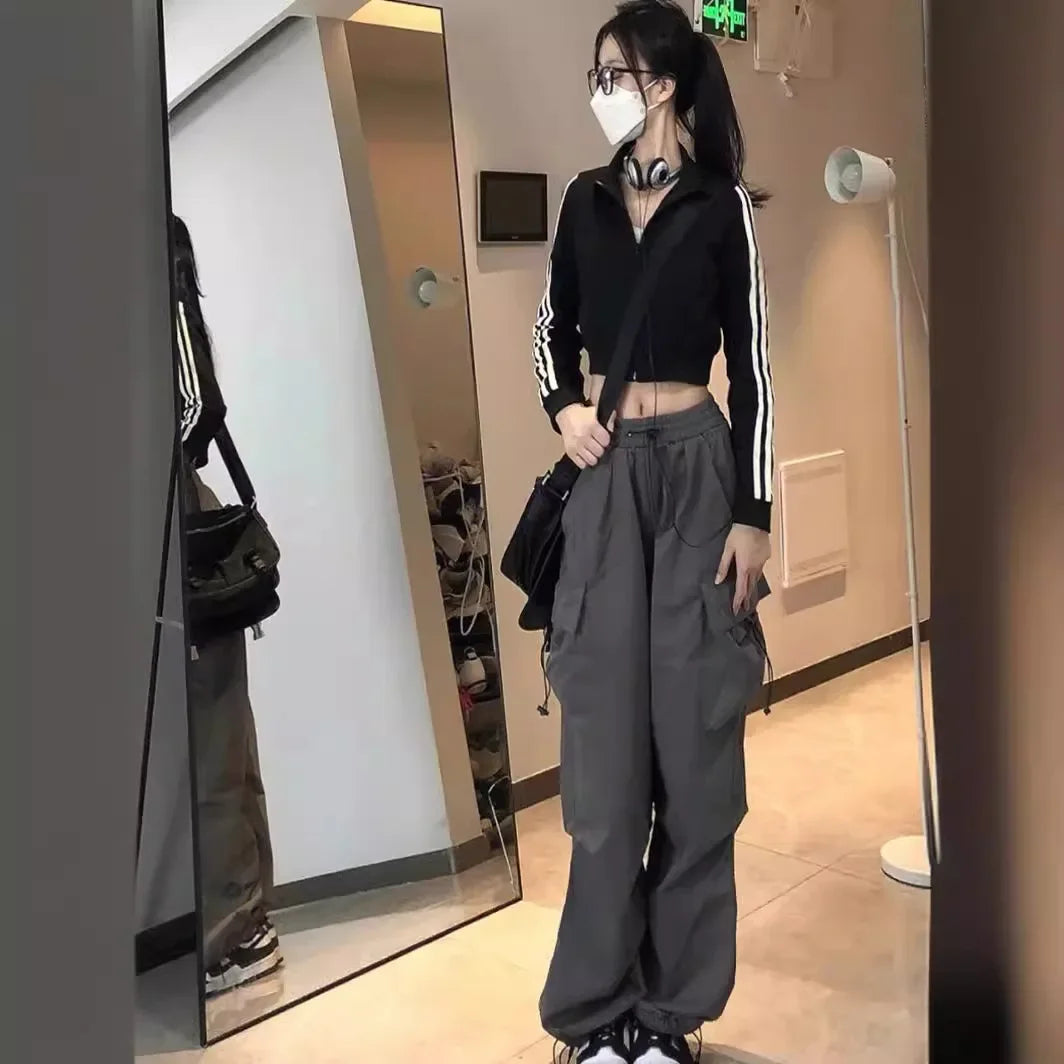 Pantalones cargo holgados de pierna recta y pierna ancha, estilo vintage, estilo casual, con bolsillos grandes, para mujer, de moda, 2024