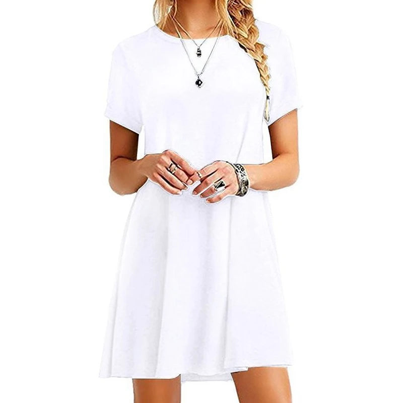 Vestido informal de manga corta para mujer, estilo vintage, con cuello redondo, estampado, holgado, minivestido elegante y sencillo, estilo urbano, vestido de verano