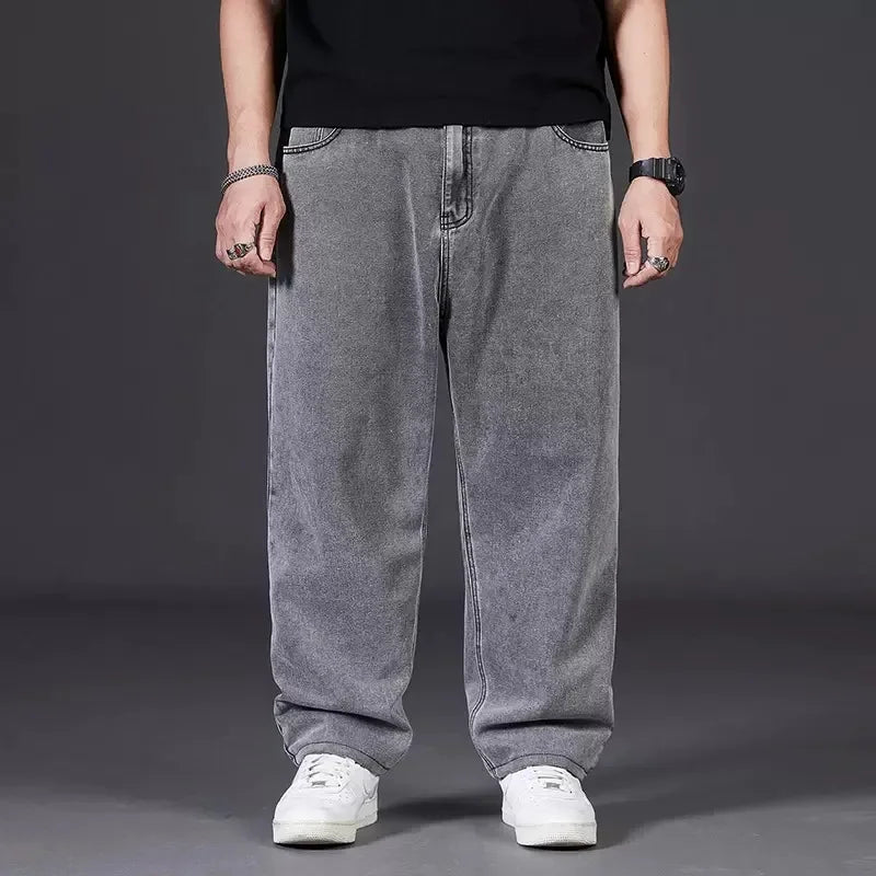 Pantalones vaqueros holgados de talla grande para hombre, de otoño, de corte recto, informales, con cintura elástica y pierna ancha.
