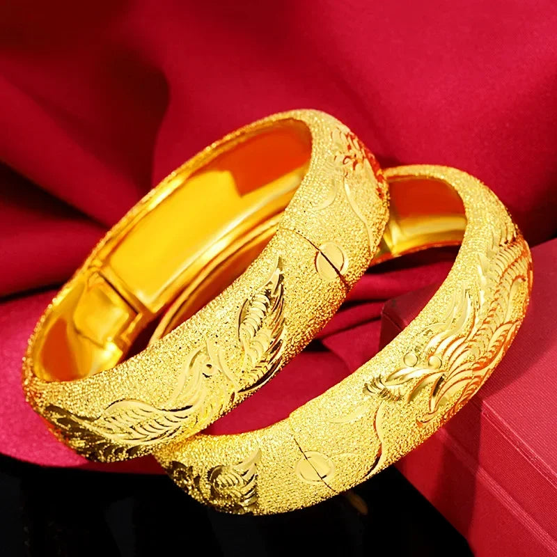 18 K Gold Plated Double 15m Happy Dragon Phoenix Bracelet Ladies Wedding Engagement High Jewelry Gifts