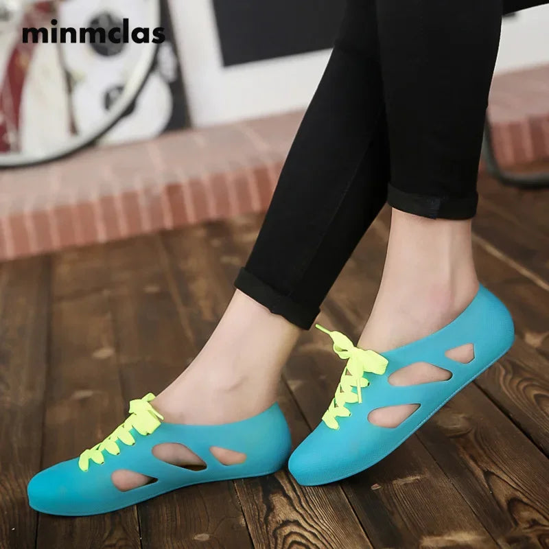 Sandalias Minmclas nuevas para niña con mensajes, zapatos de playa con suela transpirable, zapatos de gelatina, sandalias de plástico con vendaje para estudiantes, sandalias para mujer