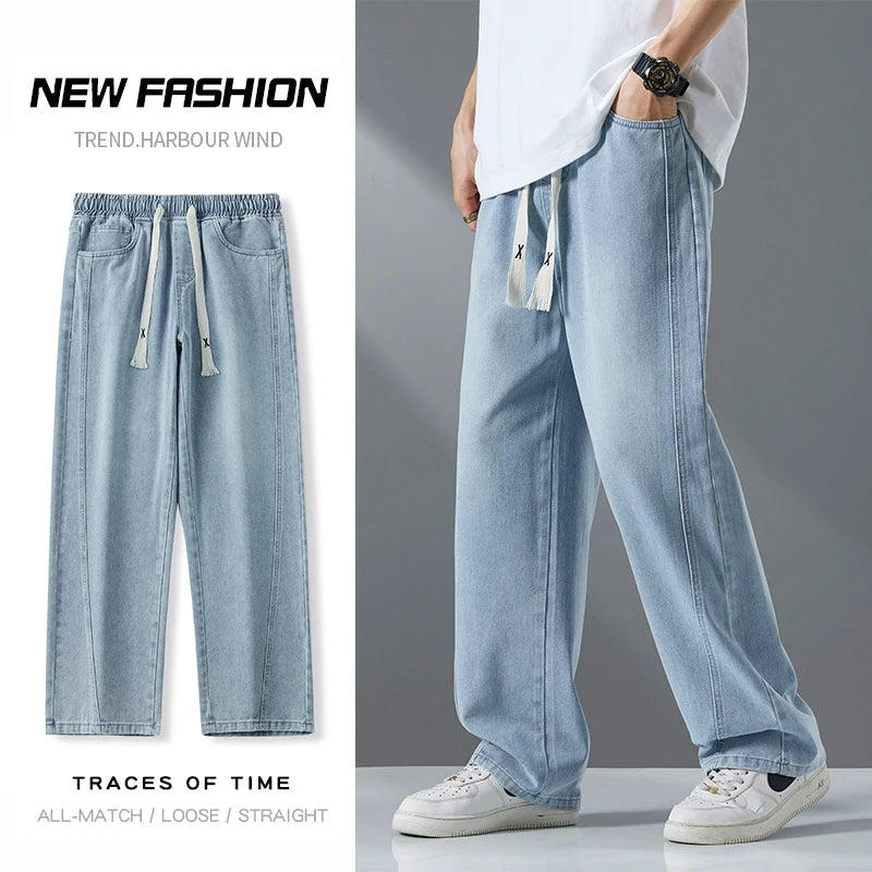 Pantalones vaqueros holgados de moda urbana para hombre, estilo vintage, lavados, rectos, con cintura elástica y pierna ancha, estilo juvenil, estilo informal Y2k