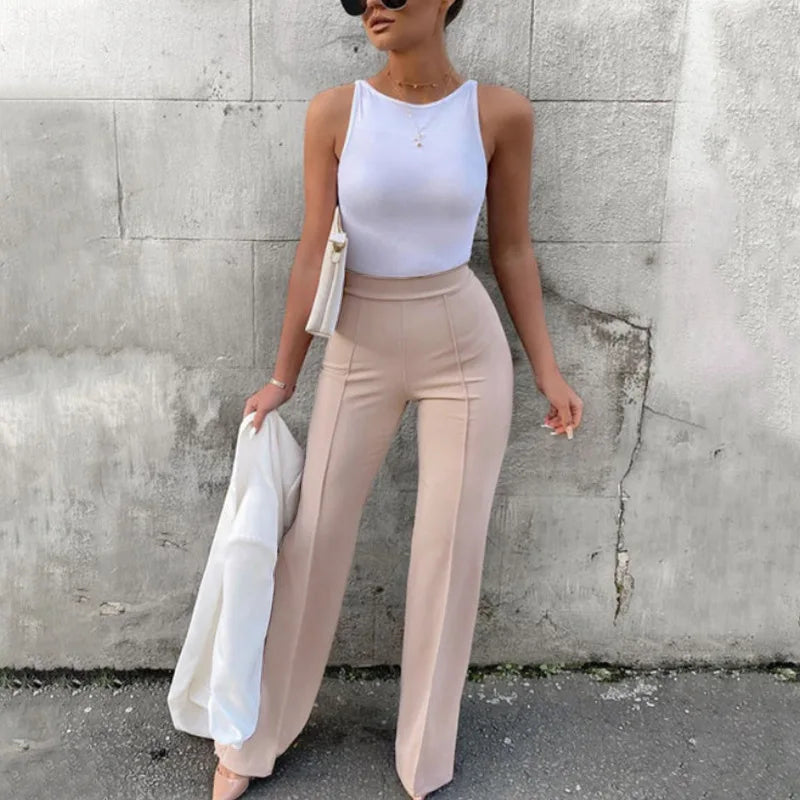 Pantalones acampanados ajustados para mujer, modernos pantalones de oficina de primavera y otoño, de color liso.