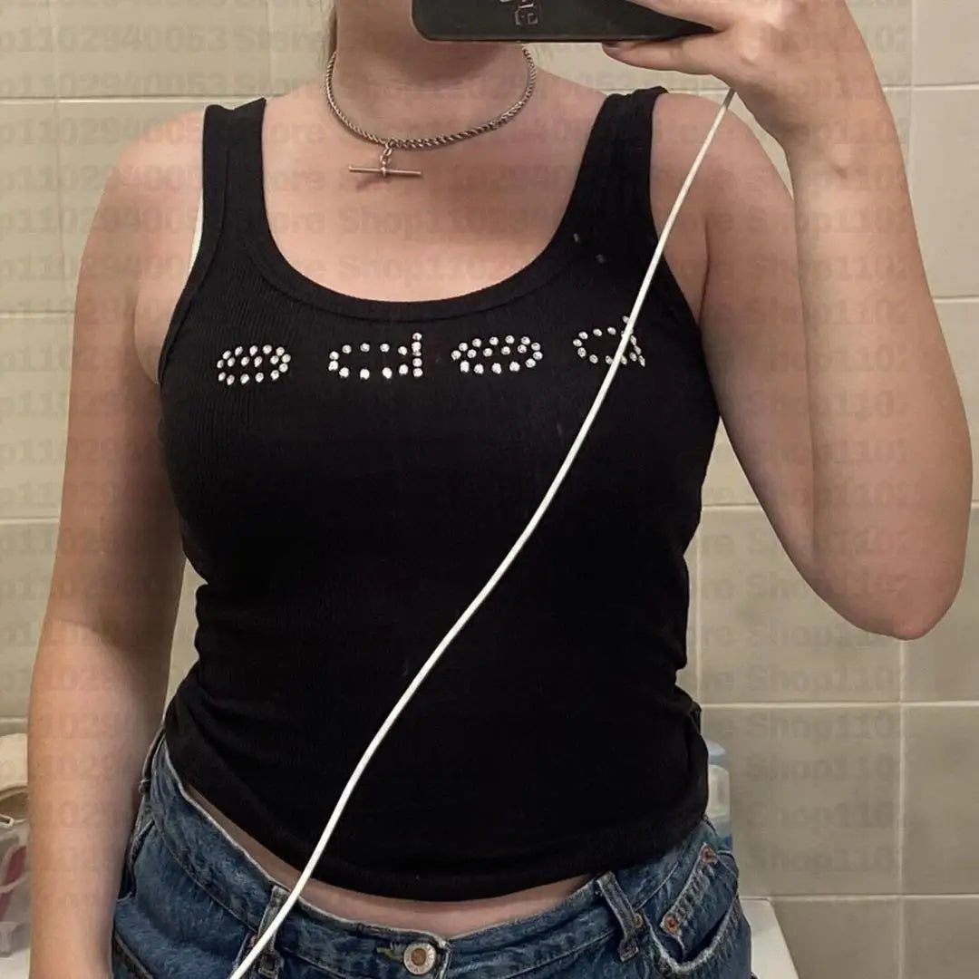 Camiseta sin mangas vintage con estampado de letras de verano, top corto con personalidad, sin mangas, ropa de calle ajustada, camiseta punk Y2K para bebé, manga corta