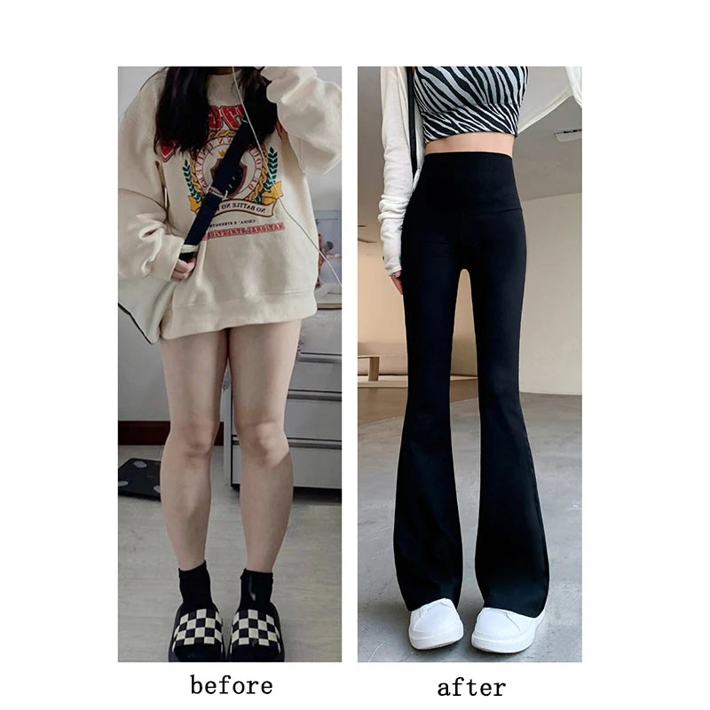 Pantalones acampanados ajustados de cintura alta para mujer, pantalones acampanados sexis de tiburón, moda informal, leggings ajustados con realce de glúteos elásticos