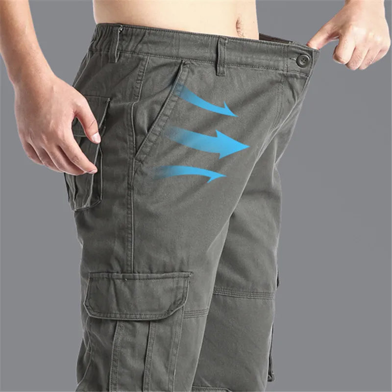 Monos holgados con bolsillos grandes para hombre, pantalones tácticos para correr deportes al aire libre, cintura elástica, pantalones de trabajo informales de algodón puro