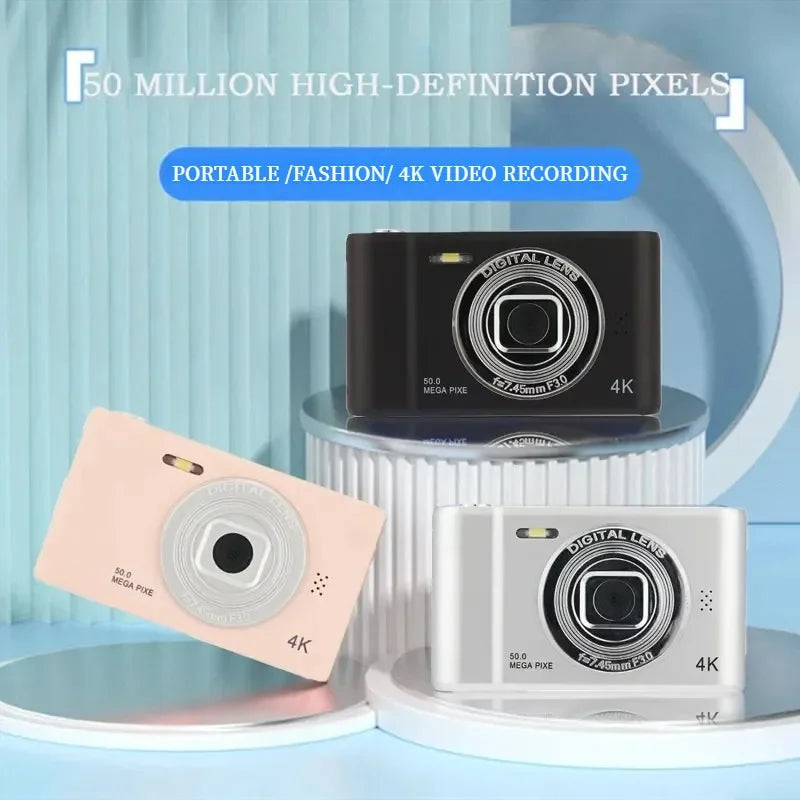 Cámara digital 4K para viajes, selfies, zoom de 50 megapíxeles, fotografía HD, pantalla de 2,4 pulgadas, nivel básico, para niños, campus, minicámara retro