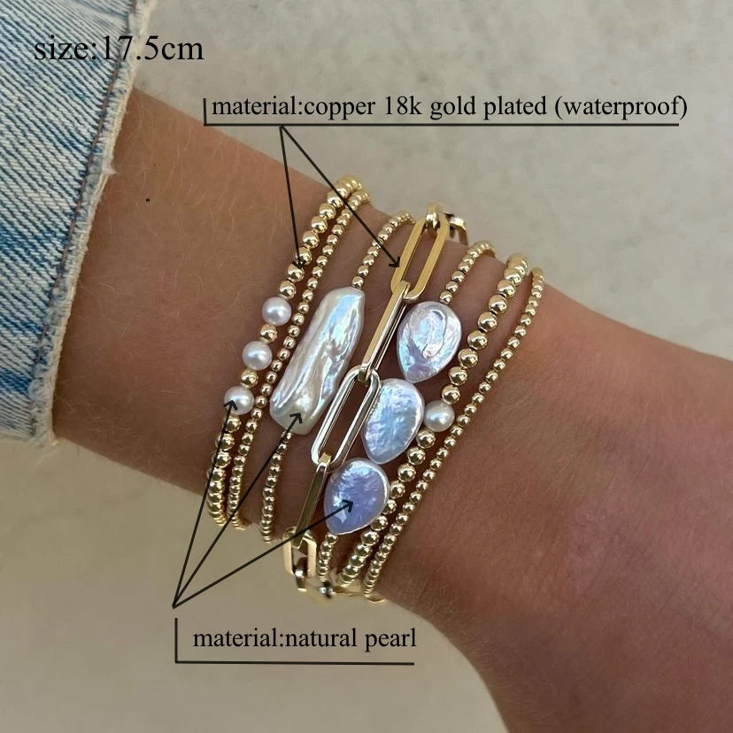 KKBEAD Natural Pearl Bracelet Set Luxury Jewelry Gift 18 K Gold Plated Beads Bracelets for Women Pulseras Gold Jewellery