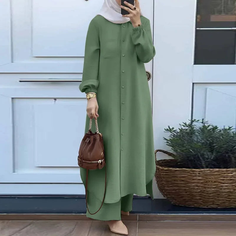 Conjunto de dos piezas para mujer musulmana de verano 2023, directo del fabricante, suministro transfronterizo, trajes de falda corta de origen chino continental.