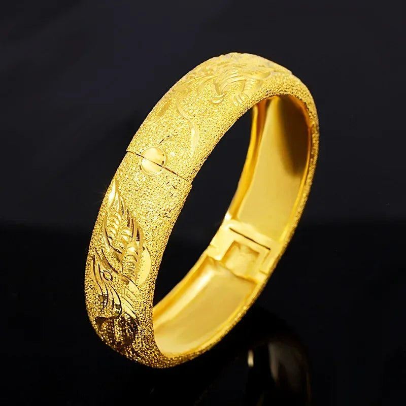 18 K Gold Plated Double 15m Happy Dragon Phoenix Bracelet Ladies Wedding Engagement High Jewelry Gifts