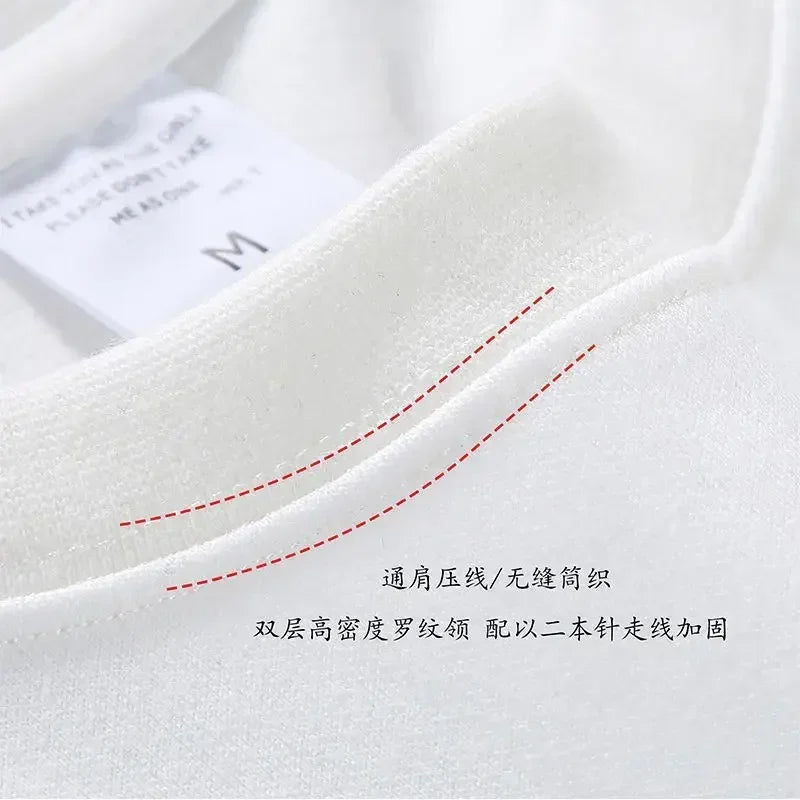 Camiseta de algodón puro resistente, negra y blanca, de 500 g, con cuello redondo, hilo grueso, manga corta y tres agujas.