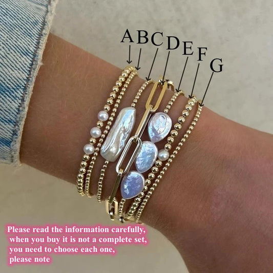 KKBEAD Natural Pearl Bracelet Set Luxury Jewelry Gift 18 K Gold Plated Beads Bracelets for Women Pulseras Gold Jewellery