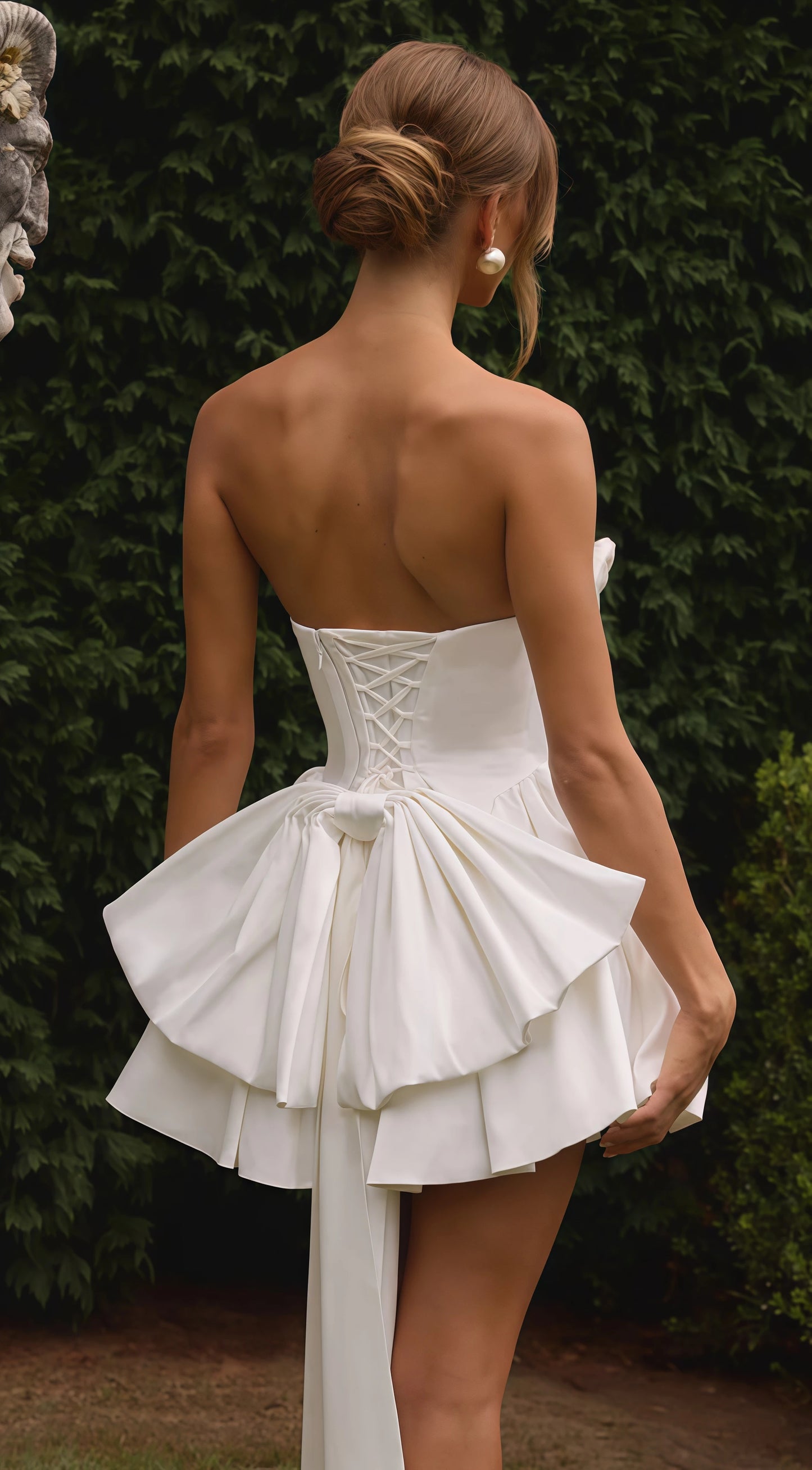 Vestido de novia de satén con lazo, corte A, minivestido de fiesta personalizado, plisado, sin tirantes, corsé, para regreso a casa, 2025