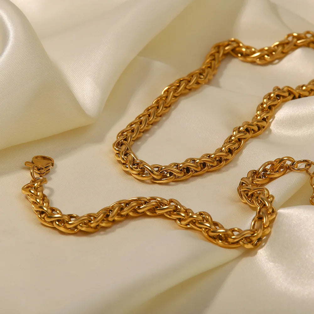 Stainless Steel Geometric Circle Grain Neckalces Bracelet Jewelry Set For Women Gold Color Metal 18 K Plated Collar