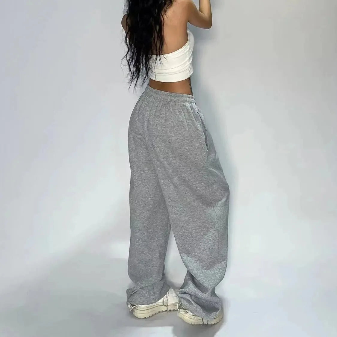 Pantalones holgados retro Y2K para mujer, pantalón de chándal informal con cintura elástica y bolsillos, estilo vintage, de pierna ancha y gran tamaño