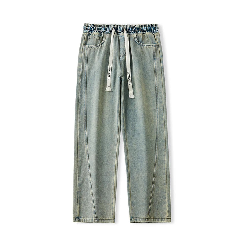Pantalones vaqueros holgados de moda urbana para hombre, estilo vintage, lavados, rectos, con cintura elástica y pierna ancha, estilo juvenil, estilo informal Y2k