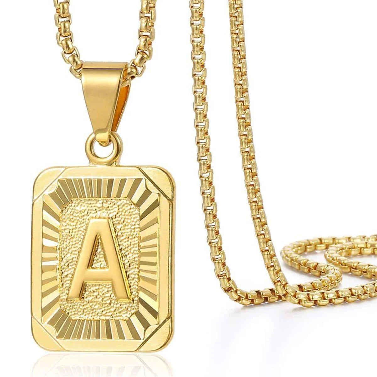 Initials Pendant Letter Necklace For Women Men Gold Color Silver Color Square Alphabet Charm Box Link Chain Couple Pendant