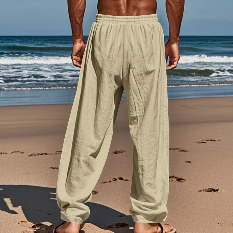 Pantalones casuales sueltos de lino y algodón transpirables de estilo hip-hop para hombre de estilo europeo y americano, pantalones deportivos para senderismo al aire libre