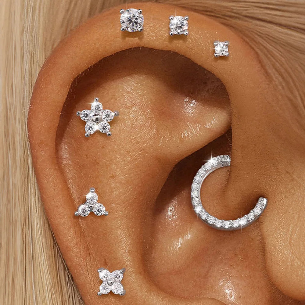 AIDE 925 Sterling Silver 1PC Mini Moissanite Four-Claw Screw Stud Earrings Casual Design DIY INS Ear Studs For Lady Jewelry