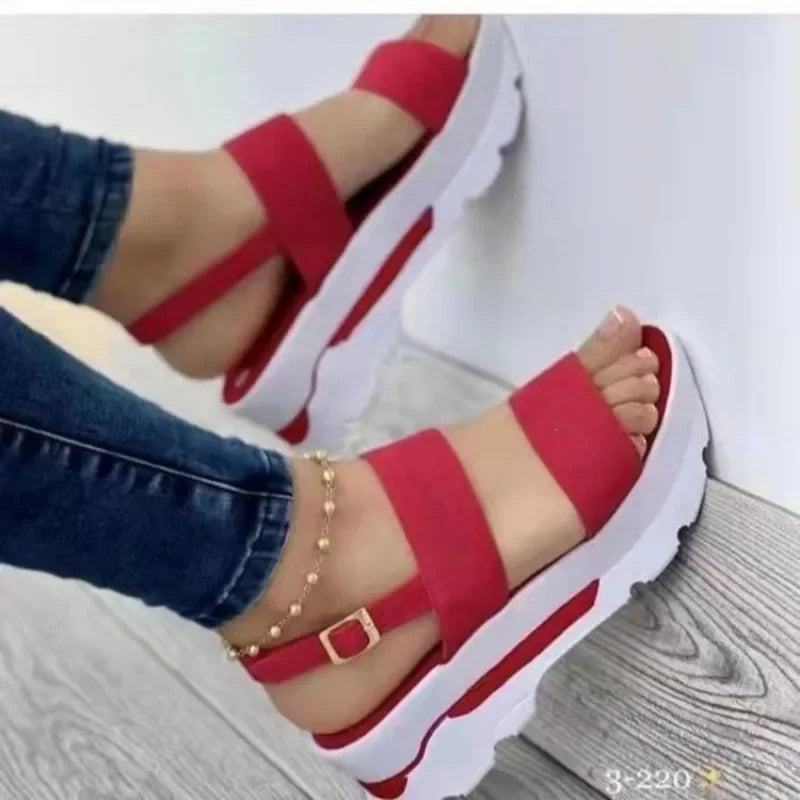 Sandalias de plataforma de verano 2024 para mujer, con hebilla y correa, punta abierta, suela gruesa, estilo punk, informales, planas, para playa