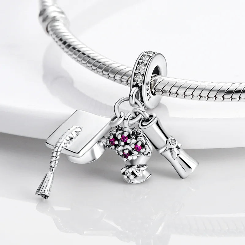 2025 Hot Sale Charms Bead 925 Sterling Silver Pink Butterfly Luminous Firefly Dangle Fit Bangle Bracelet Necklace DIY Jewelry
