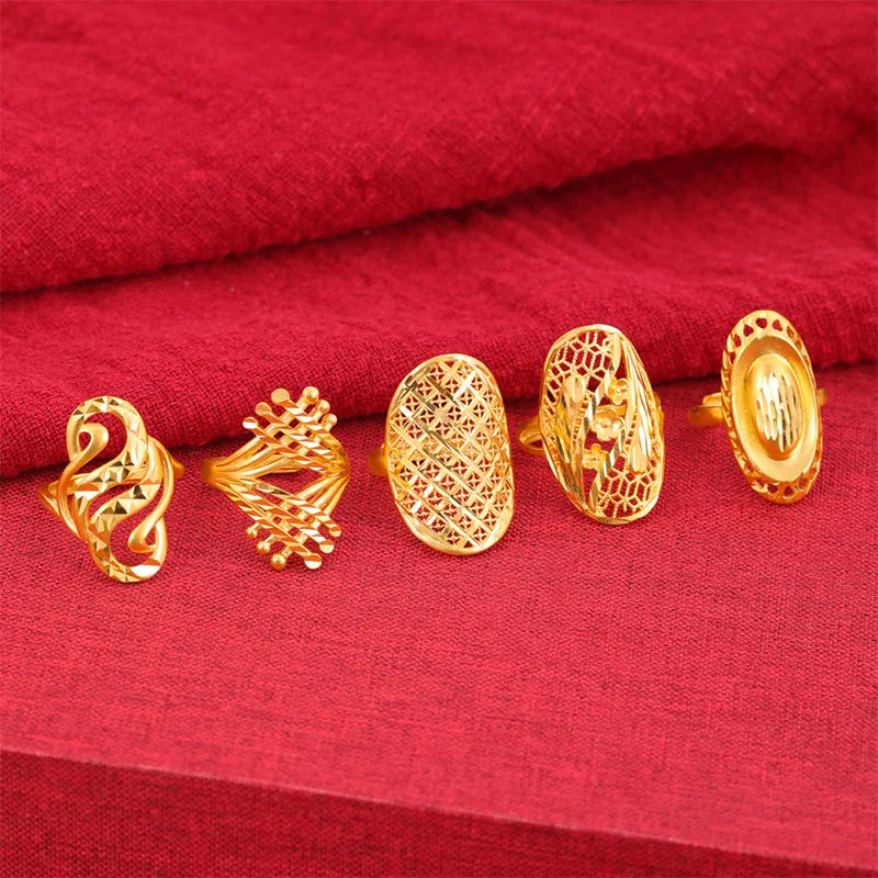 14 K Gold Color Hollow Exaggerated Rings for Women Birthday Wedding Engagement Pure Gold Color Rings Fine Jewelry Gifts