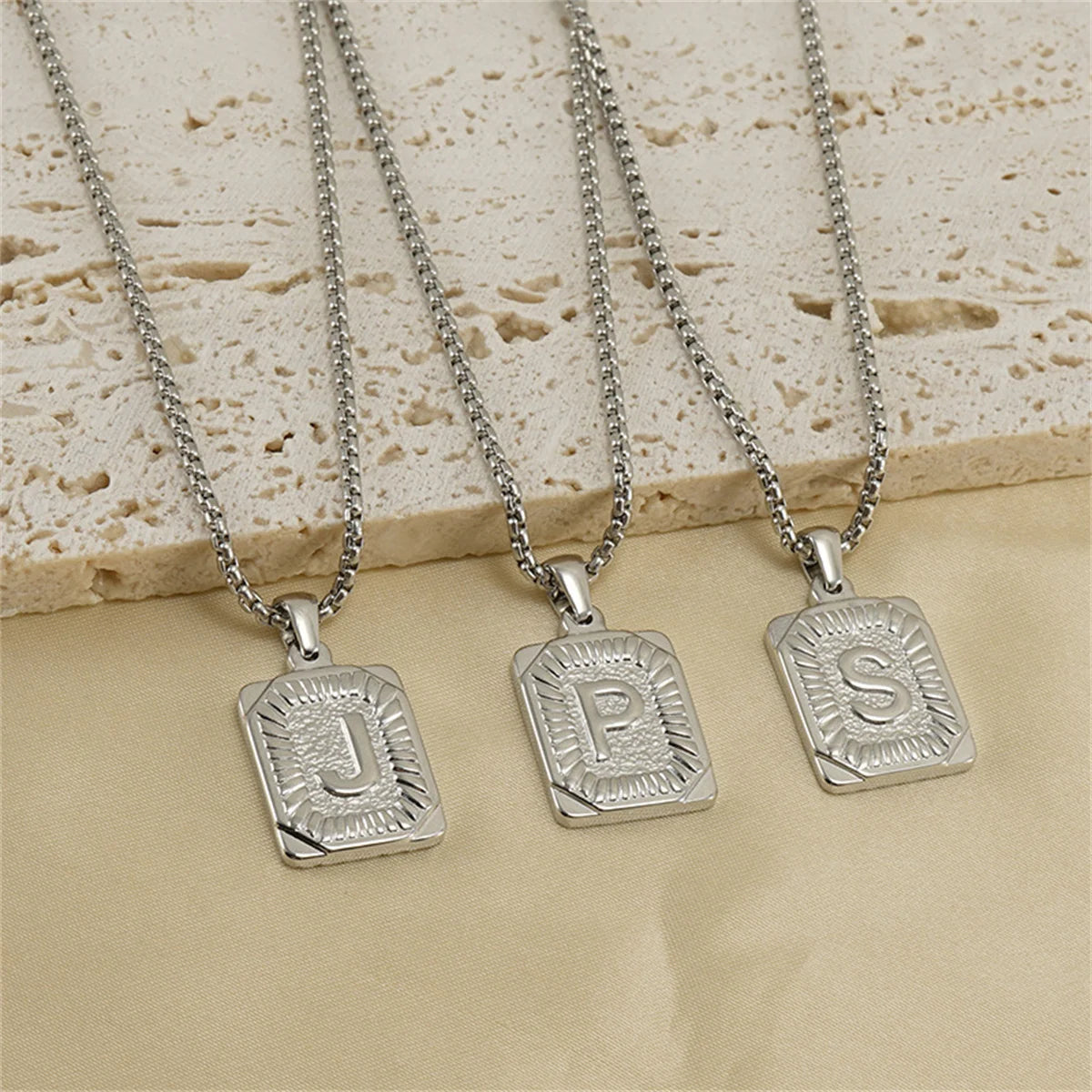 Initials Pendant Letter Necklace For Women Men Gold Color Silver Color Square Alphabet Charm Box Link Chain Couple Pendant