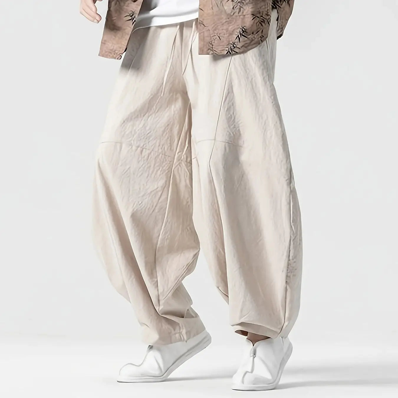 Pantalones bombachos holgados de lino chino para hombre, de primavera, de gran tamaño, de alta calidad, informales, de marca