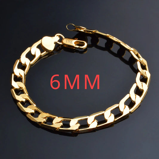 Fashion kpop 18K gold plated 6MM 20CM Chain 925 Sterling Silver Bracelet for Women men Wedding Christmas Gifts luxury Jewelry