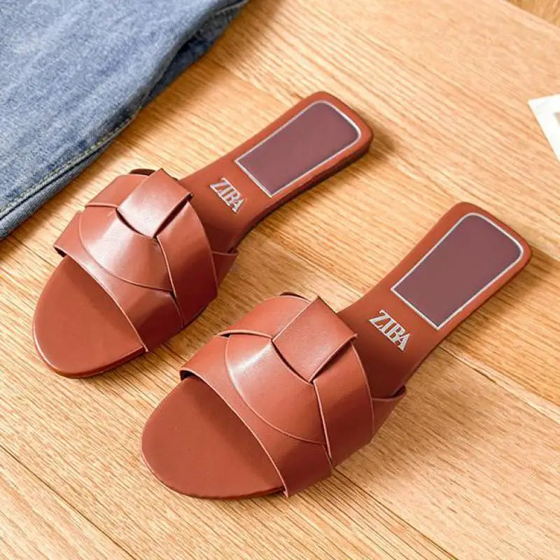 Sandalias de diseño de lujo para mujer, 2025, nuevas, tejidas, cómodas, informales, planas, de verano