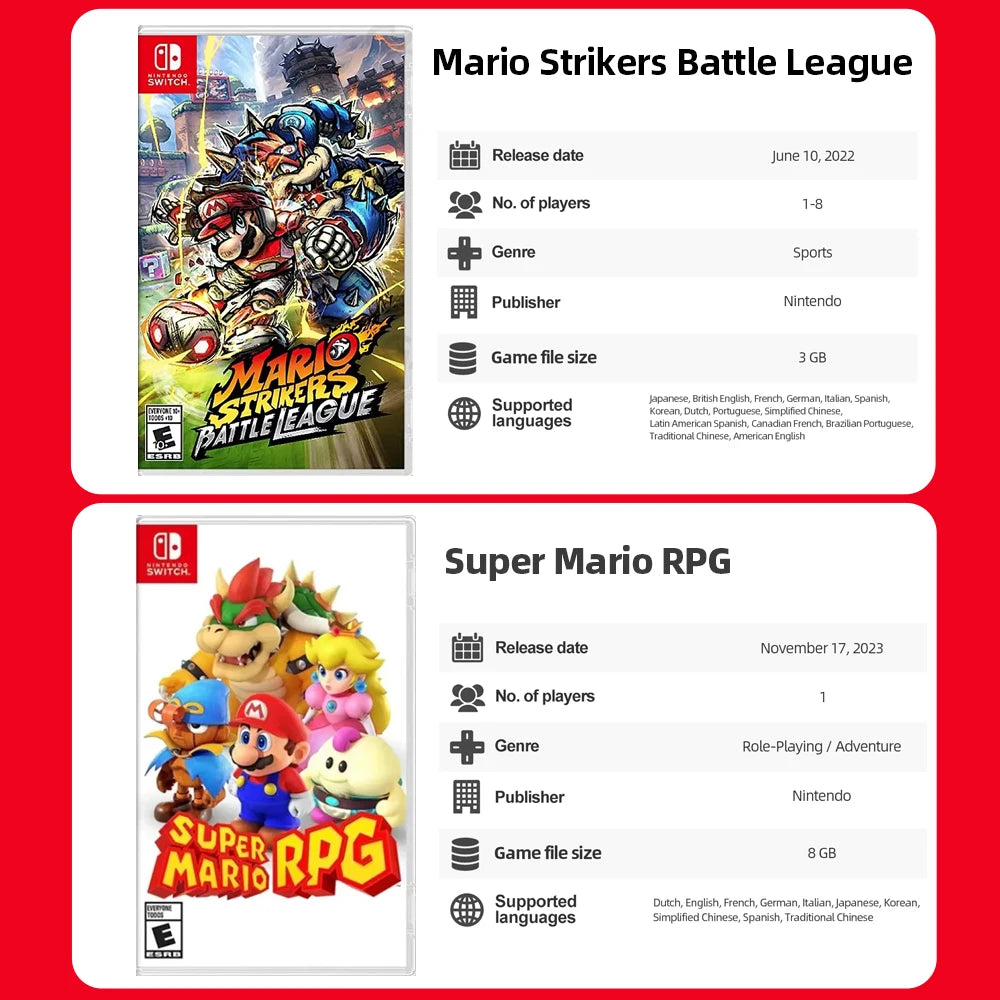 Mario Strikers Battle League Super Mario RPG Party Jamboree Ofertas de tarjetas de juego para Nintendo Switch Mario Party Superstars Tennis Aces